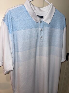 PEBBLE BEACH DRY-LUXE PERFORMANCE Blue and White Striped Men's Polo Shirt XXL